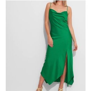 Green Asymmetrical Satin Slip Dress